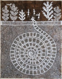 Snake Warli Painting by Jvya Soma Mashe